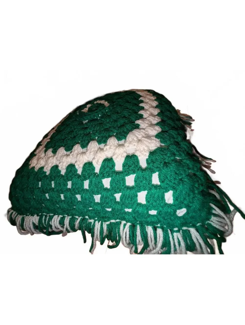 Handmade Green and White Crochet Pillow Cushion 21x21x7 inches
